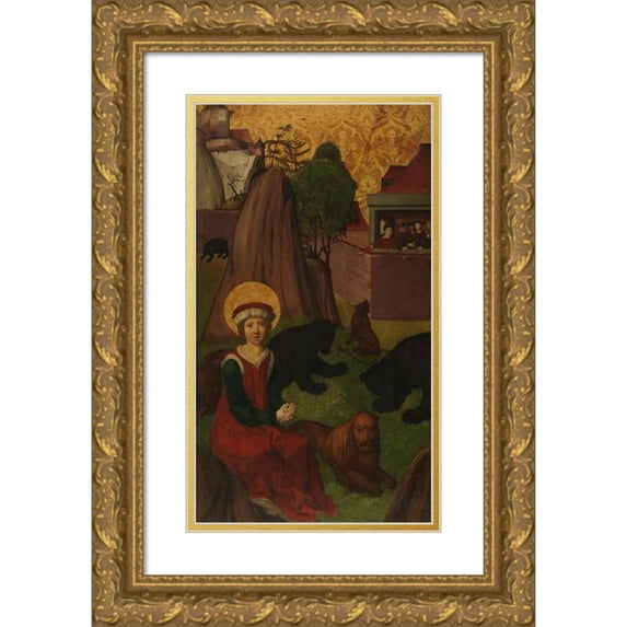 Swiss Painter 15x24 Gold Ornate Framed and Double Matted Museum Art Print Titled - Saint Agapitus of Praencste in the Arena (ca. 1500-1505)