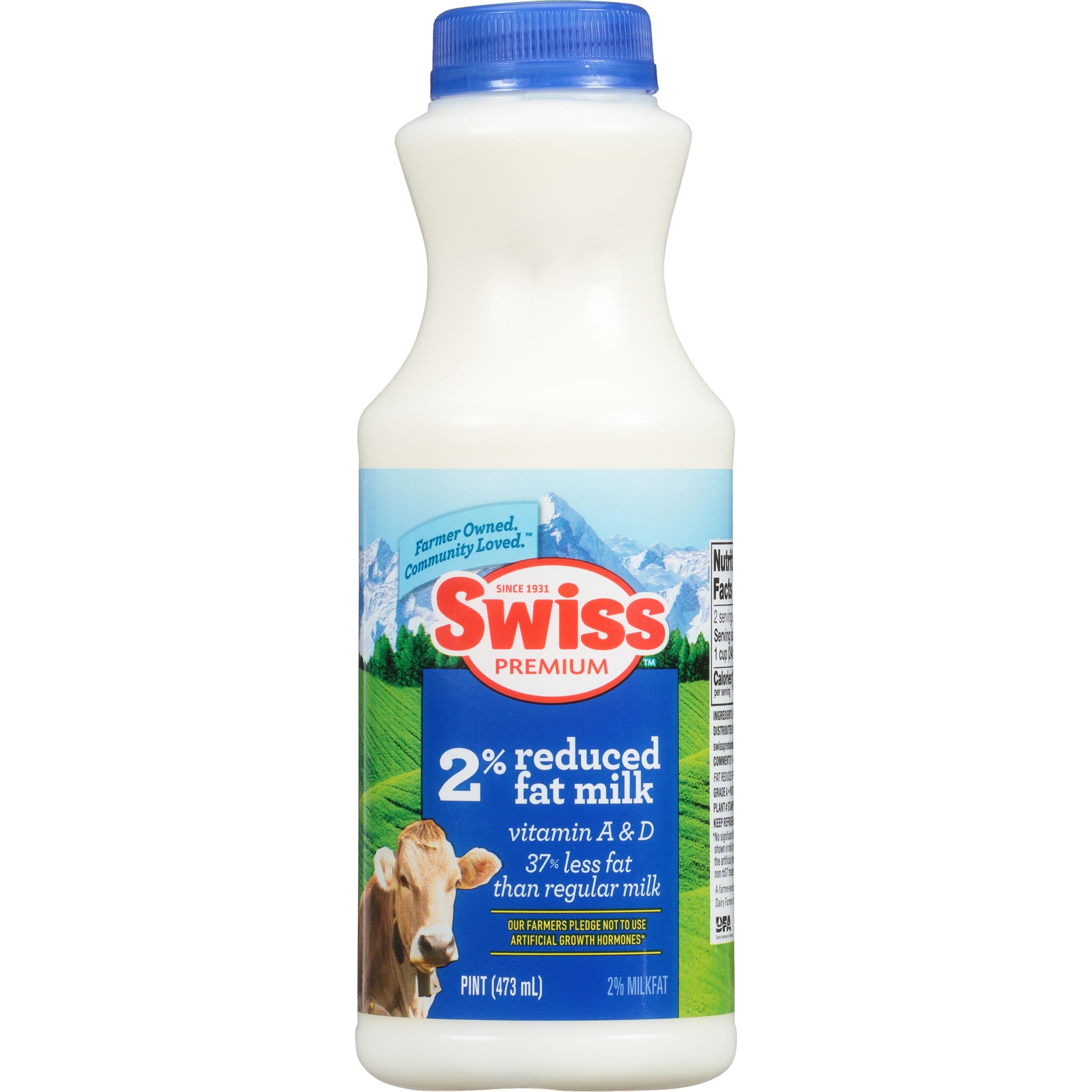 Swiss Premium Dairy 2 Reduced Fat Milk with Vitamin A and D, Milk Pint