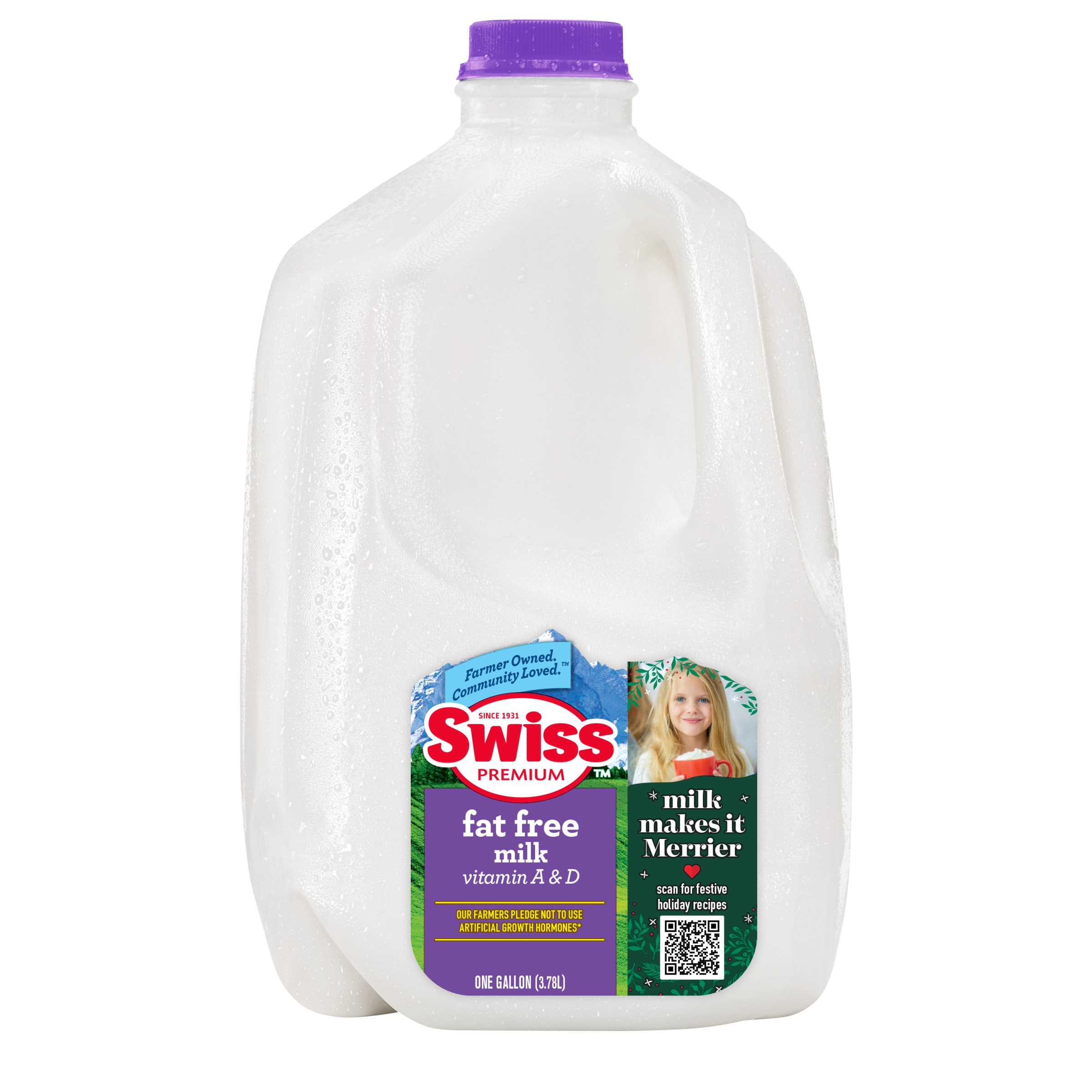 Swiss Premium Dairy Skim Milk with Vitamin A and Vitamin D, Fat Free Milk Gallon 1 Jug