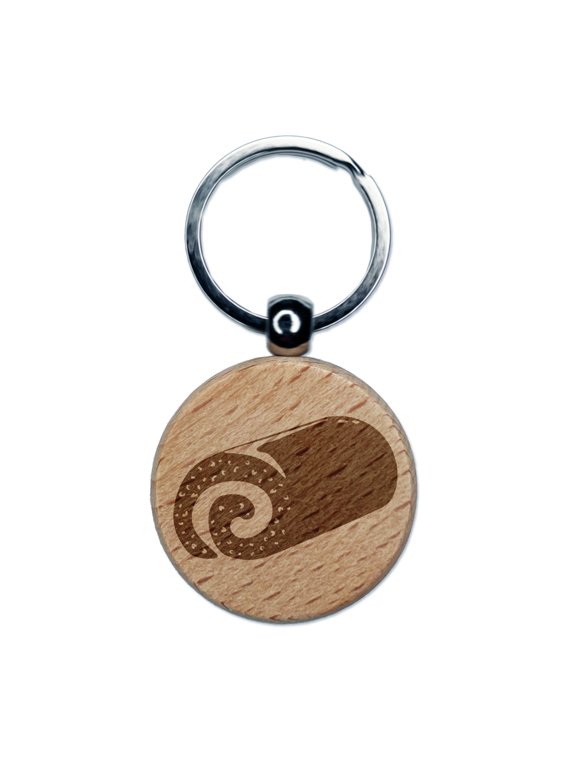Swiss Roll Cream Cake Round Keychain Charm Tag - Engraved Wood
