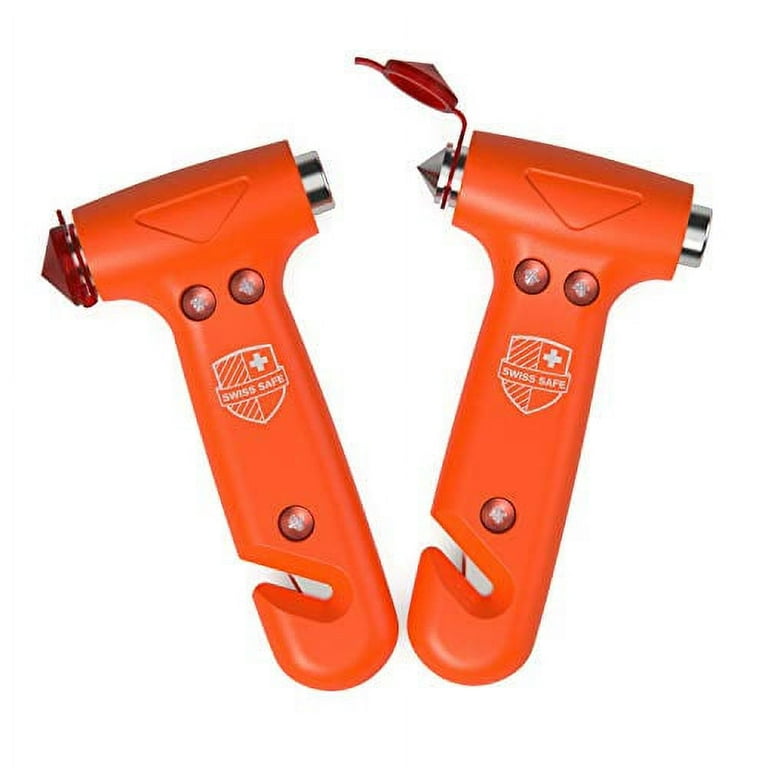 Swiss Safe 5-in-1 Car Safety Hammer, Emergency Escape Tool with Car Window  Breaker and Seatbelt Cutter, Orange, 2 Pack 