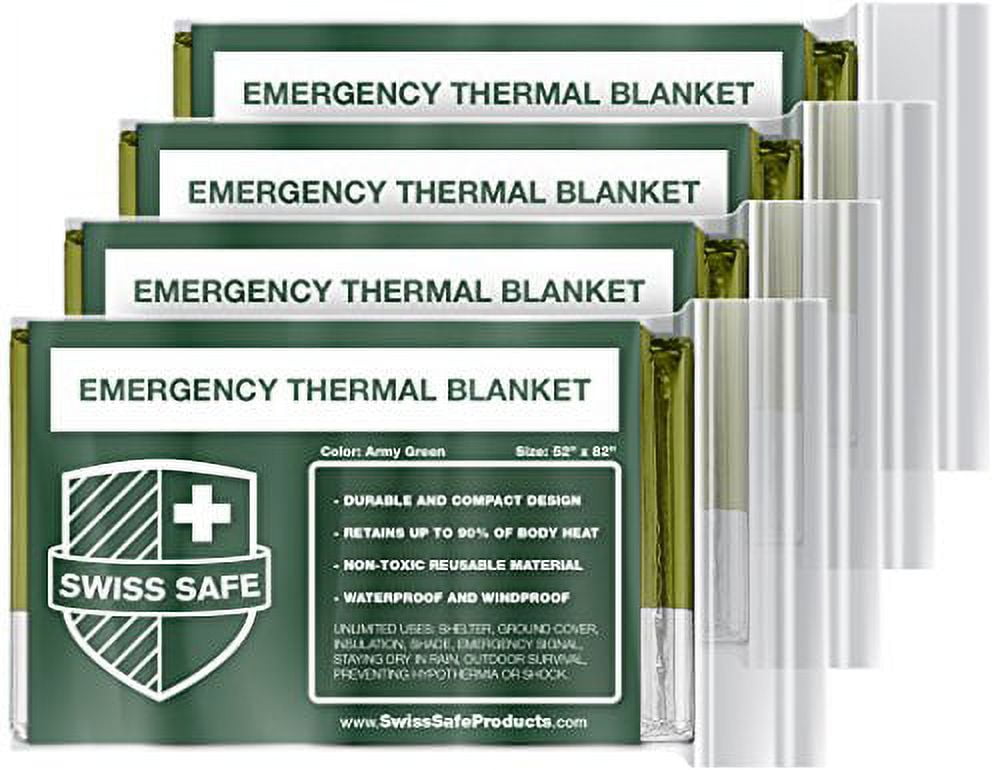 Swiss Safe Emergency Blankets (4/pk)- Army Green