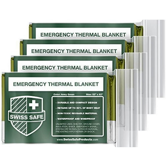 Swiss Safe Emergency Blankets (4/pk)- Army Green