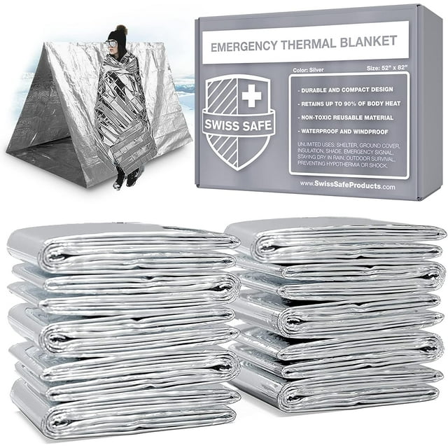Swiss Safe Emergency Mylar Thermal Blankets Premium 12Micron 52" X 82