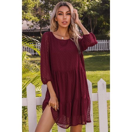 Swiss Solid Dot Ruffle Hem Dress