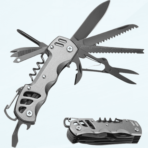 Swiss Style Pocket Knife, Multitool Folding Kinfe, Gift for Men Dad Daily Use, Outdoor, Camping, Hiking (Gray)