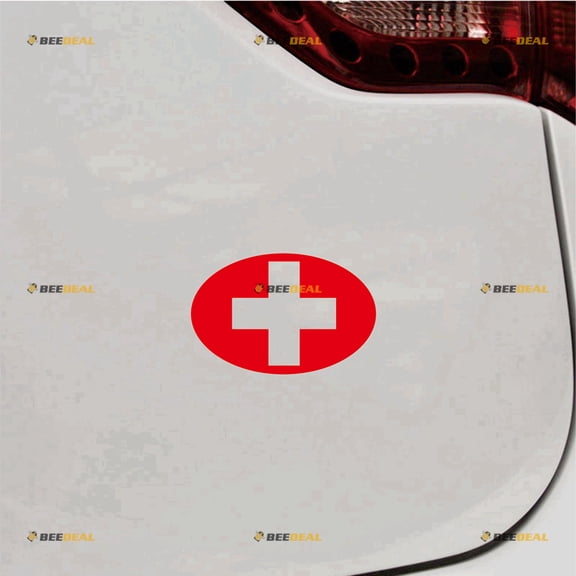 Swiss Switzerland Oval Sticker Decal Vinyl - 3 Pack Red 4" - For Car Boat Laptop Cup No Background Die-cut