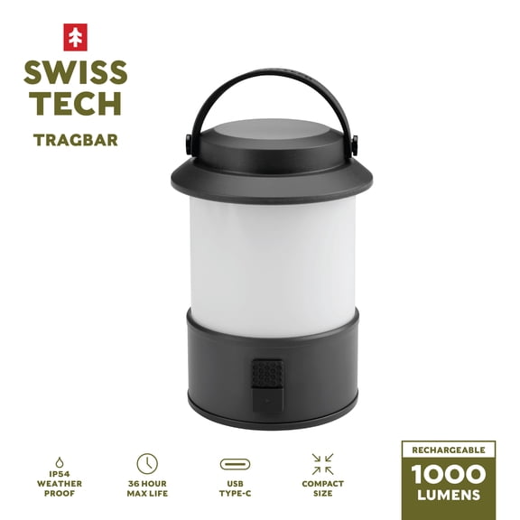 Swiss Tech 1000 Lumen Tragbar Compact Rechargeable Lantern, IP54 Weatherproof, 6 Modes and 36 Hour Battery Life