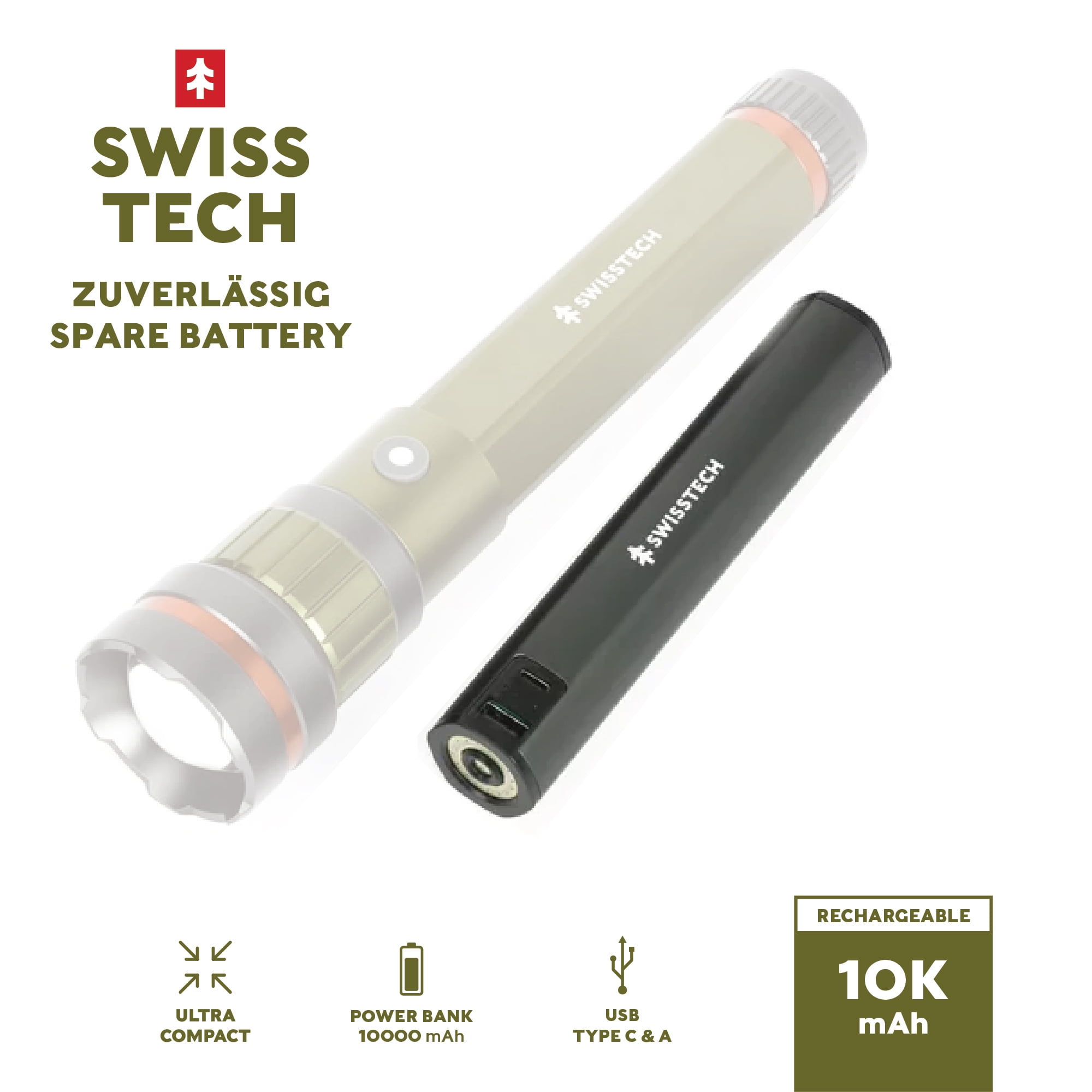 Swiss Tech 10000mAh Battery Core Replacement for Zuverlassig 6500LM Flashlight