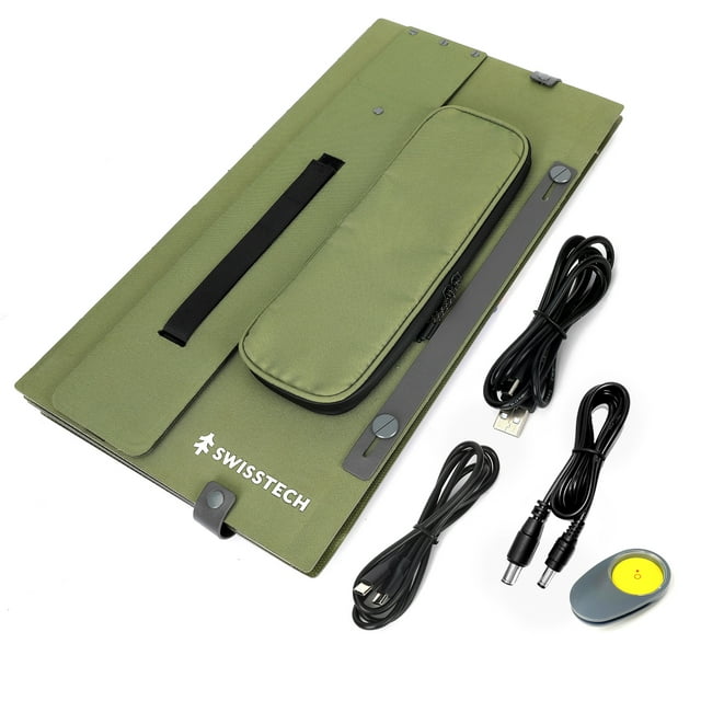 Swiss Tech 100W Foldable Solar Panel, USBA and USBC, Phone Charger