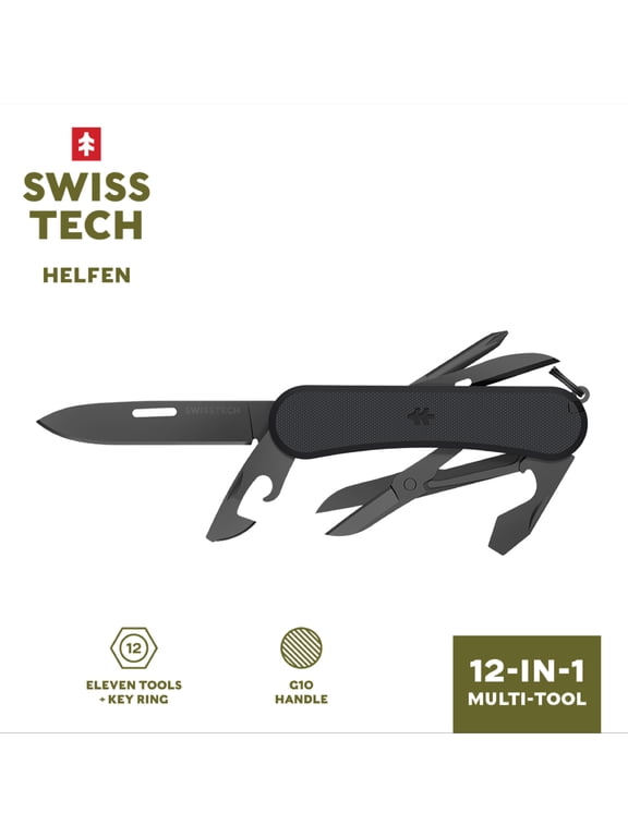 11 in 1 Multi Tool with Black Handle and Integrated Key Ring