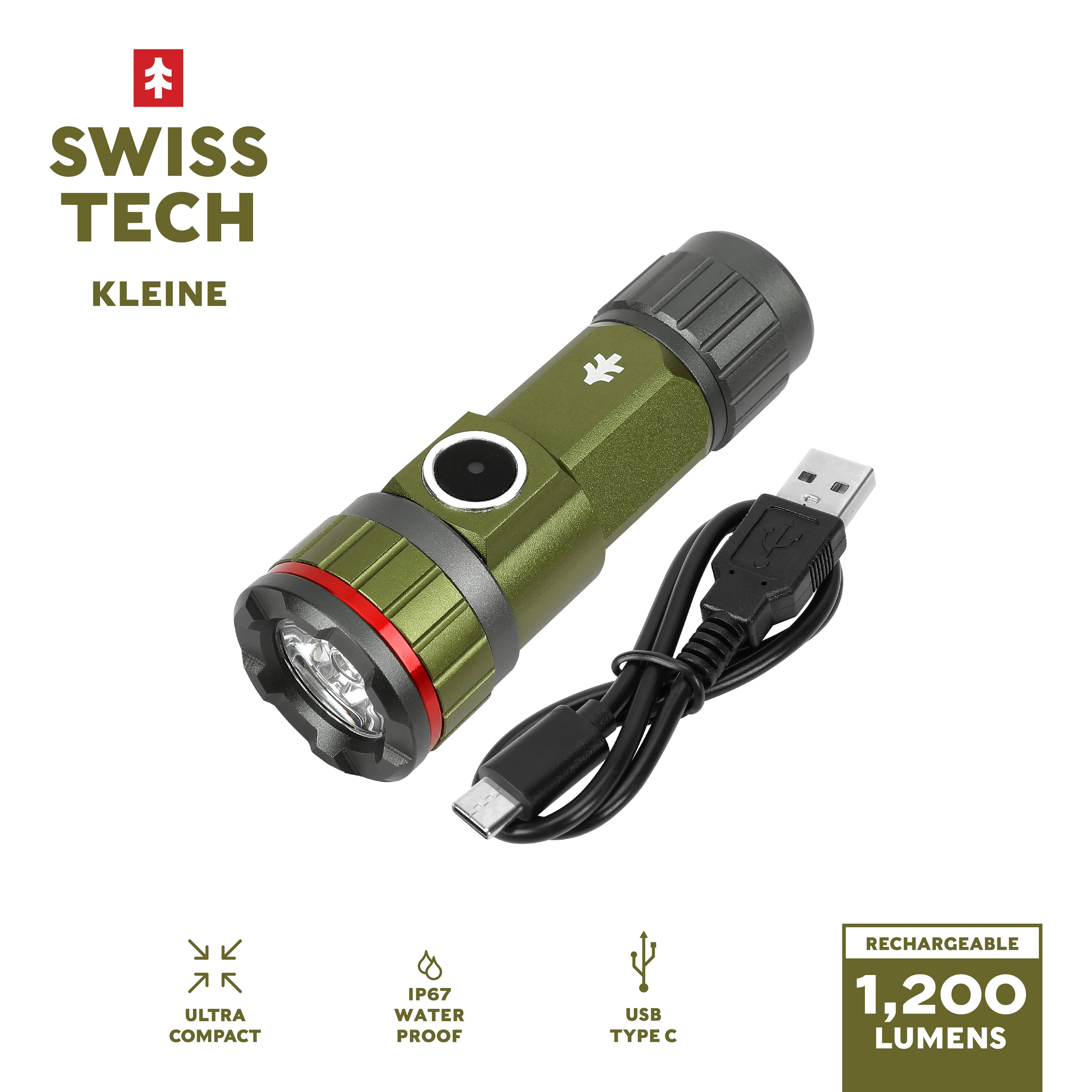 Swiss Tech Mini Turbo Flashlight, 1200 Lumen, LED, Rechargeable