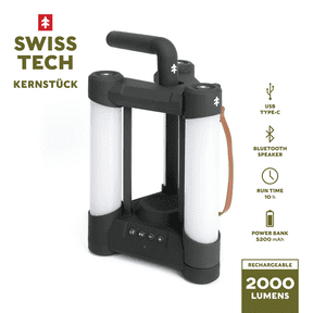 Swiss Tech Kernstuck Rechargeable 2000LM LED Lantern with Bluetooth Speaker, 5200 mAh Power Bank, IPX4 Weatherproof