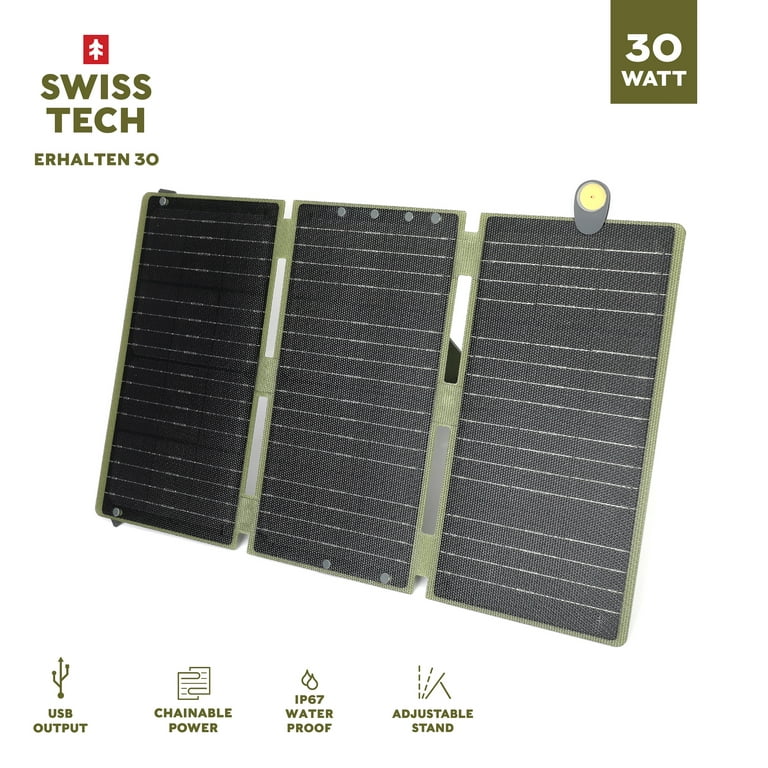 Swiss Tech Foldable Solar Panel, 30W, USB-A and USB-C, Phone