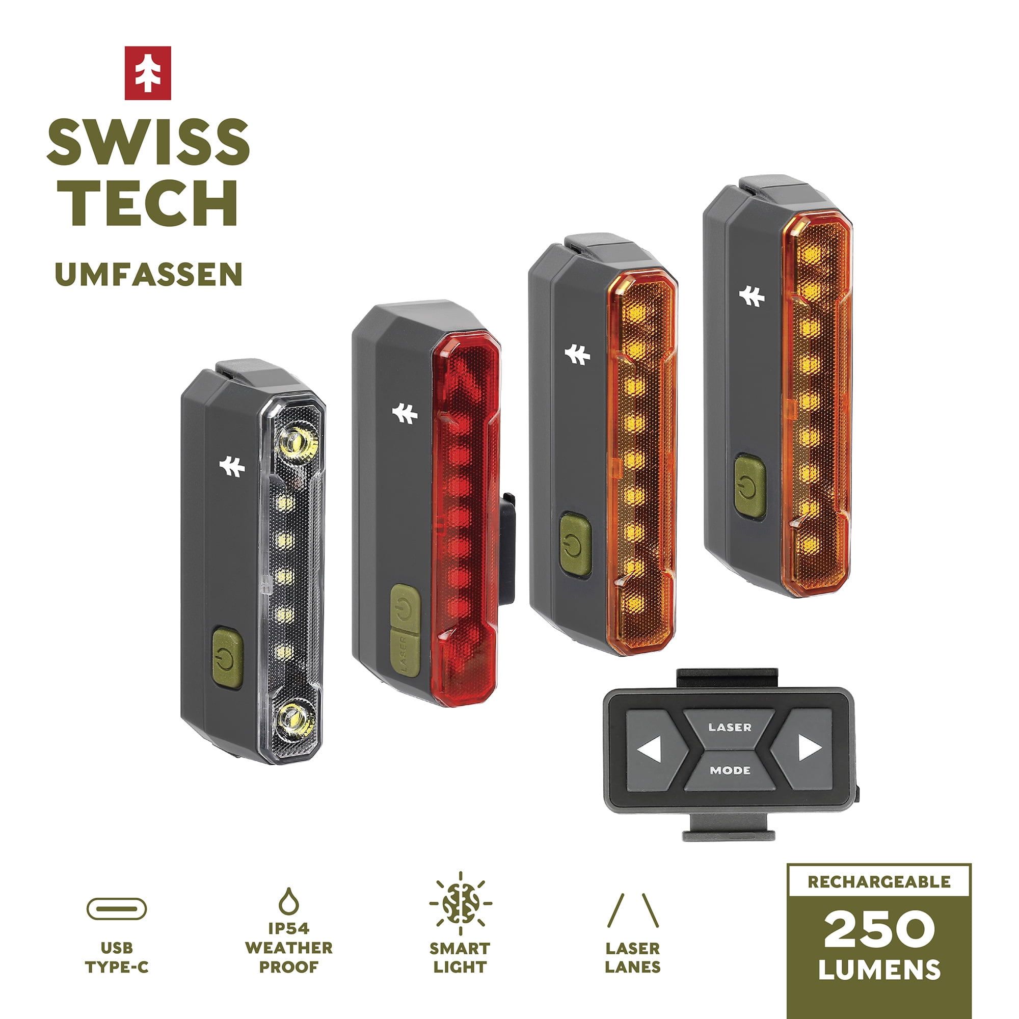 Swiss Tech 4-light 360° Smart Bike Light Combo with Handlebar remote