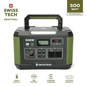 Swiss Tech 500W Power Station, 519.4Wh Capacity, Solar Compatible, Portable Battery, Outdoor and Emergency Use, Green