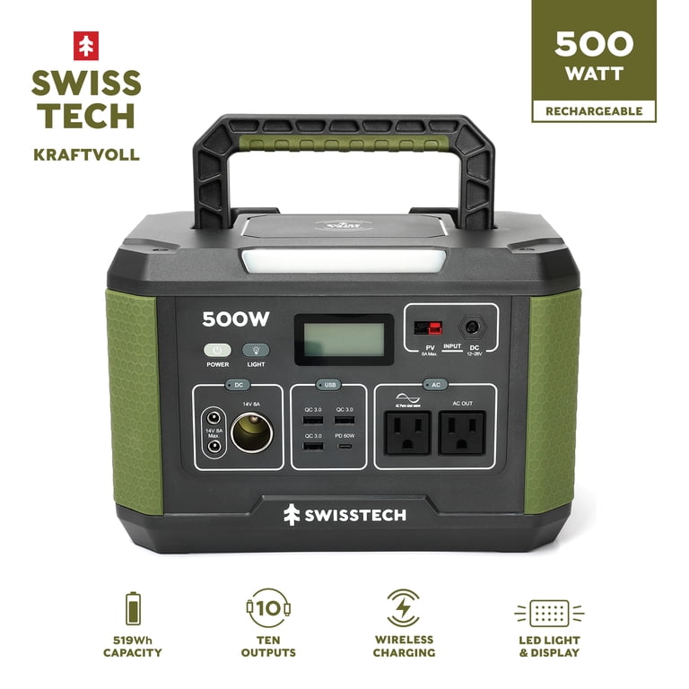 Swiss Tech Portable Power Station 500W 519Wh Solar Compatible Swiss Tech Portable Power Station 500W 519Wh Solar Compatible