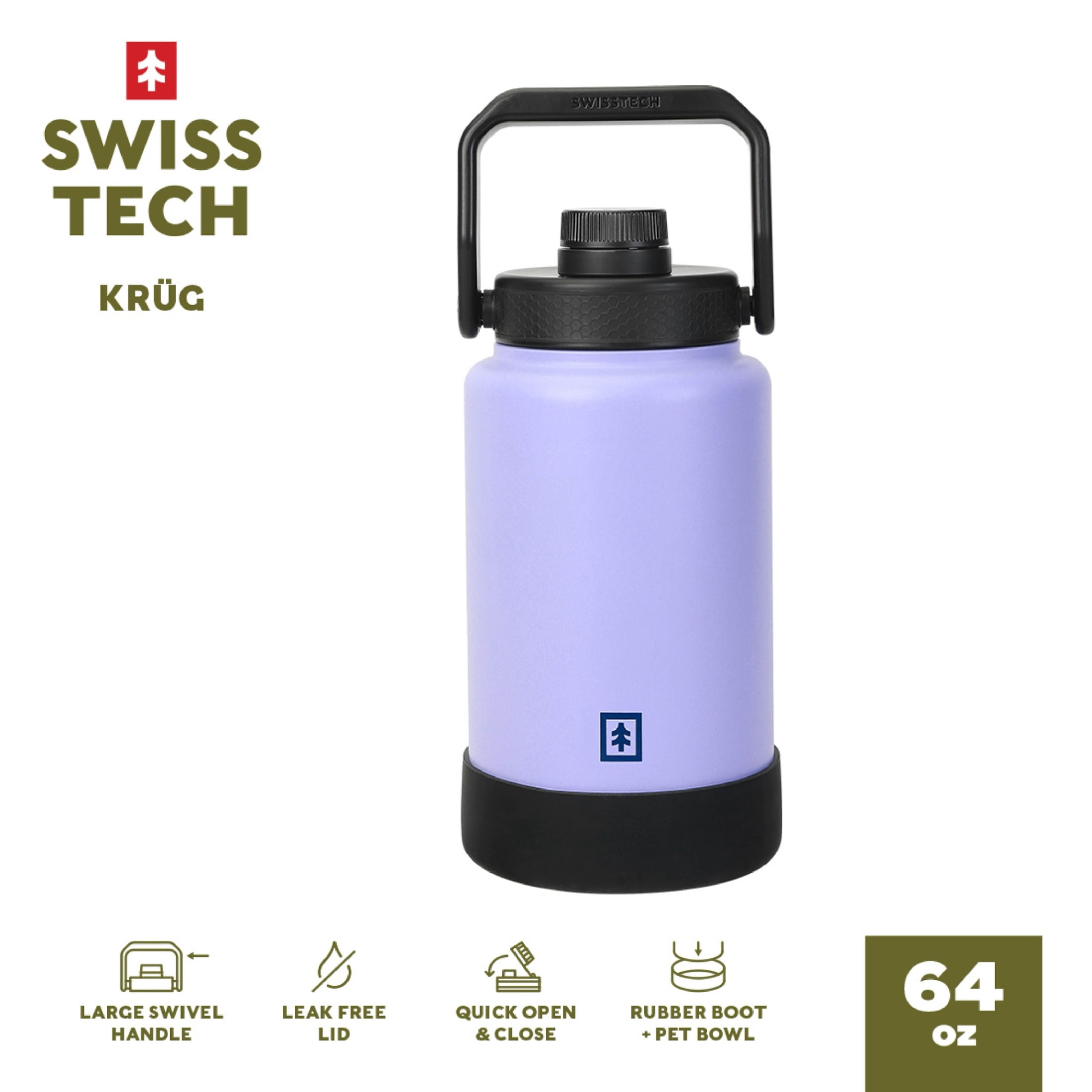 Swiss Tech 64oz Krug Stainless Steel Water Bottle Jug with Chug