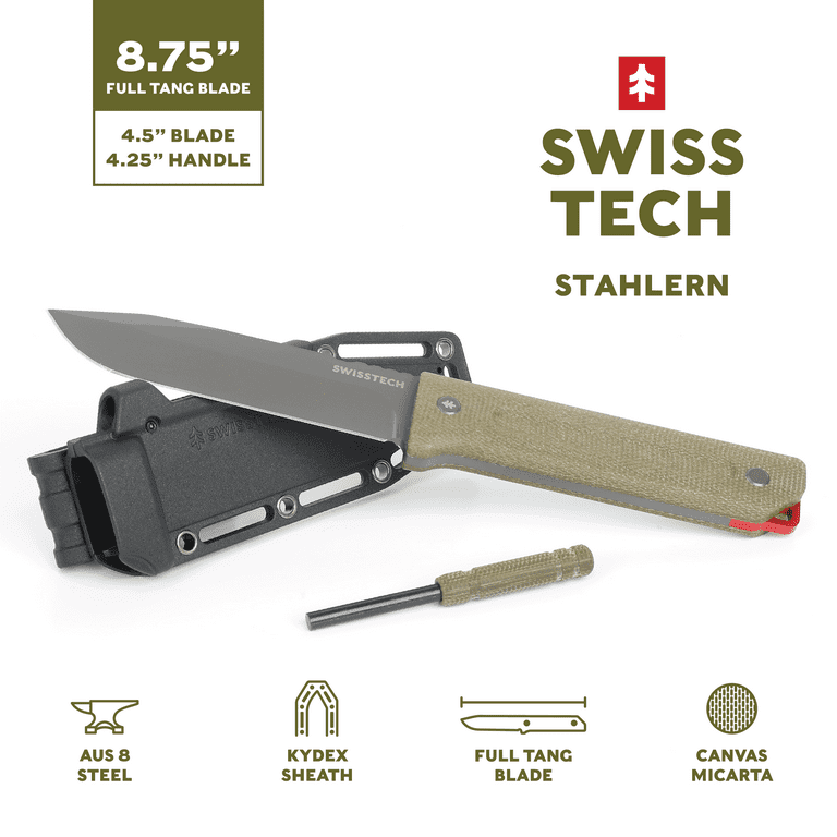 Swiss Tech Stahlern 8.75 Full Tang Tactical Knife with Sheath and Rod 4.5 Titanium Fixed Blade Olive Walmart