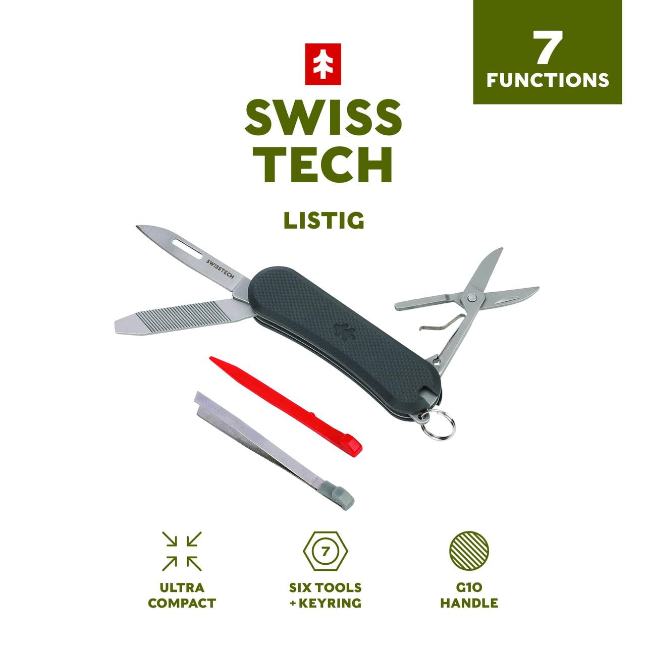 Swiss Tech 7-in-1 Multitool, Compact Pocket Tool with Scissors and ...