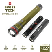 Swiss Tech 7500 Lumen LED Flashlight Rechargeable Dual Power AA/USB, Charging Bank, IP67 Waterproof