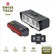 Swiss Tech High Powered Smart Bicycle Light Combo with 2000 Lumen Front Light