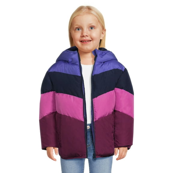 Swiss Tech Baby and Toddler Girls Puffer Jacket with Hood, Sizes 12M-5T