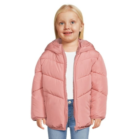 Swiss Tech Baby and Toddler Girls Puffer Jacket with Hood, Sizes 12M-5T