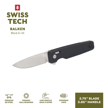 Swiss Tech Crossbar Lightweight Locking Flipper Knife, D2 Steel with a Low Profile Back Flipper, Black