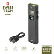 Swiss Tech Dunn 2500 Lumen Flat EDC Rechargeable LED Flashlight with Laser, OLED, IP67