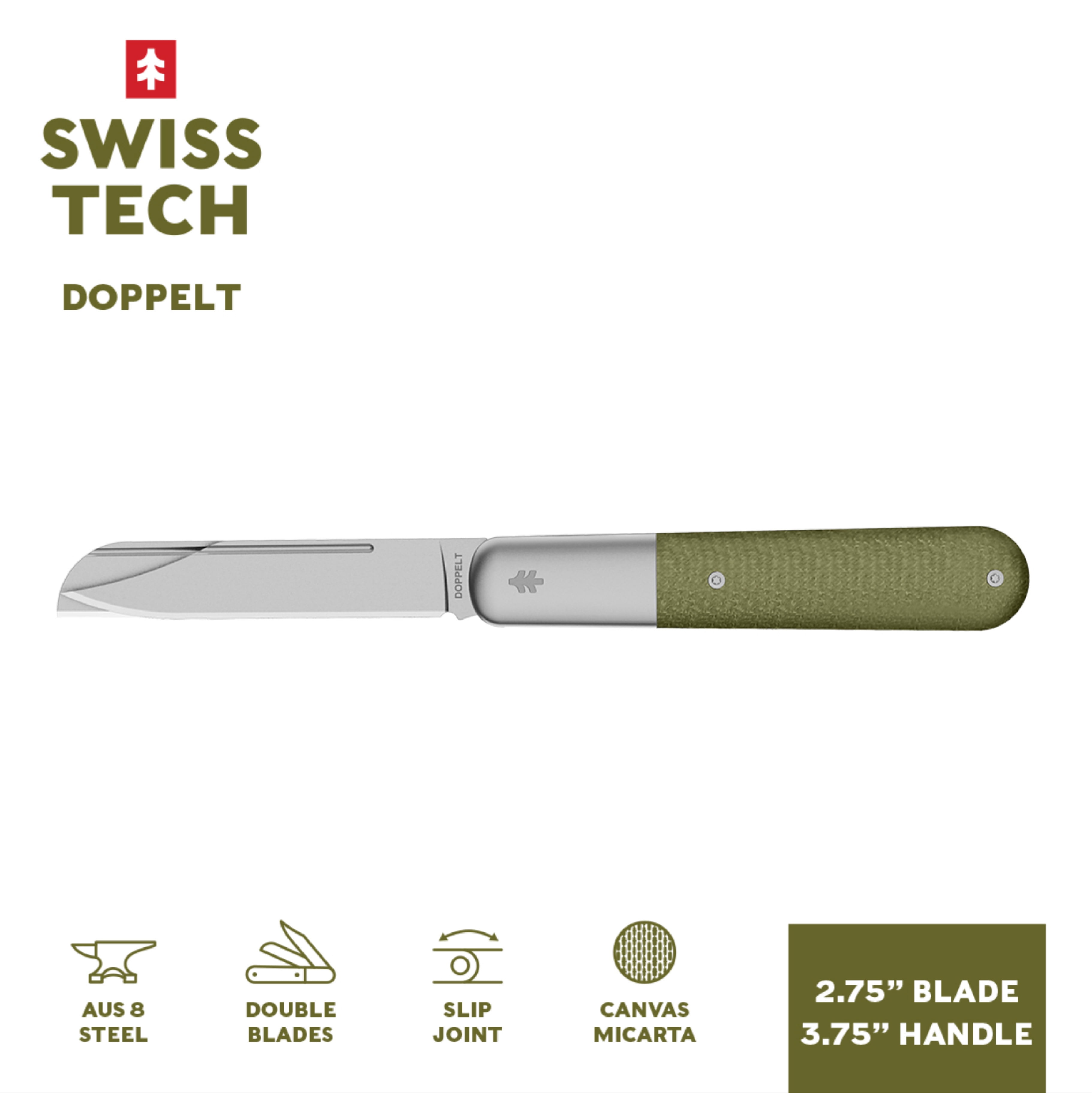 マイクロスティックワイド　フルセットor個別販売 Swiss Tech Doppelt Folding Knife, Olive Micarta Handle, Dual AUS-8