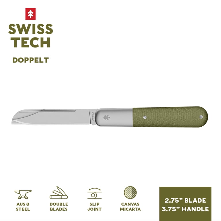 Swiss Tech Doppelt Folding Knife, Dual AUS-8 Steel Clip Point and