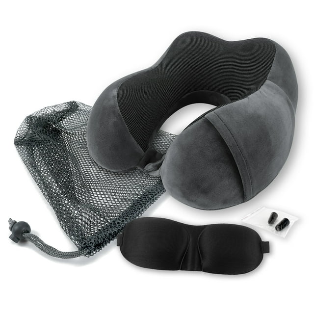 Swiss Tech Ergonomic Memory Foam Pillow Travel Set, Gray, One Size, 12
