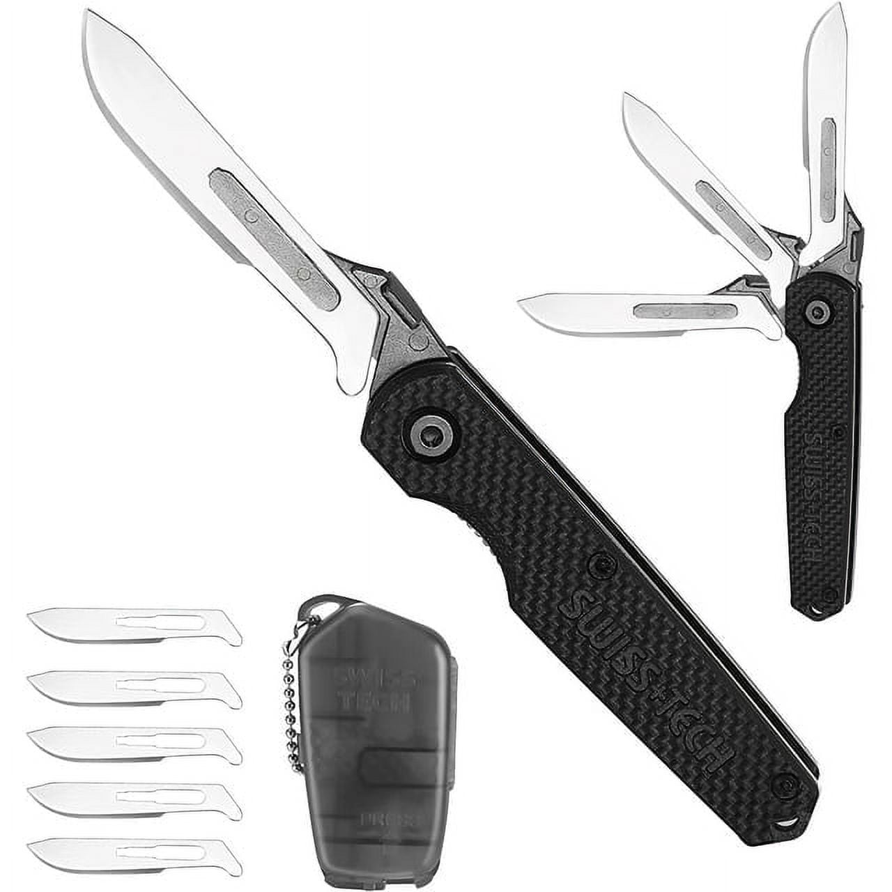  Swiss+Tech EDC Knife, Folding Pocket Knife with 5PCS  Razor-Sharp Replaceable Blades, Belt Clip, Liner Lock & Aluminum Alloy  Handle,Skinning Knives for Hunting, Survival, Fishing, Outdoor Skinning  Deer : Tools & Home