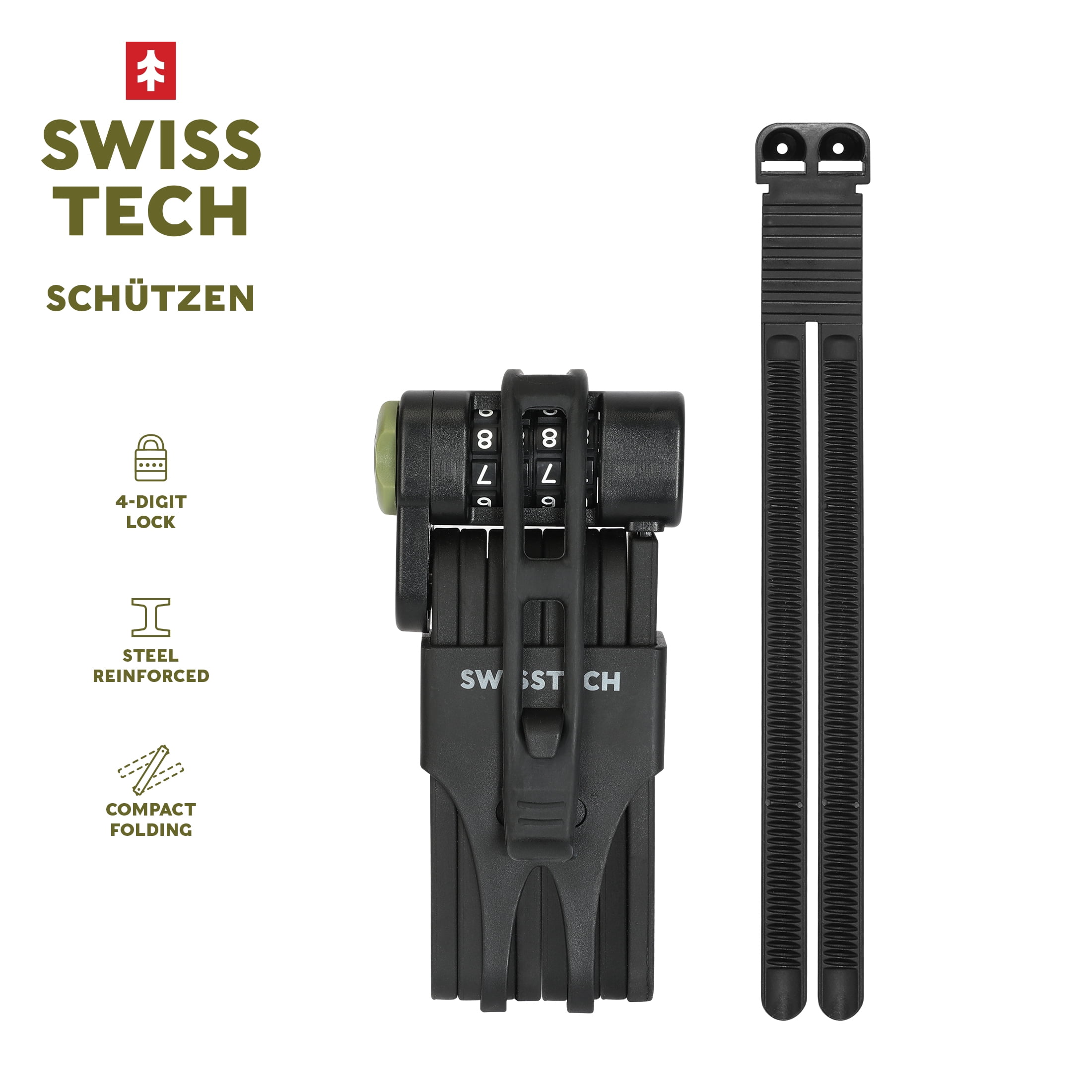 Swiss Tech Foldable Bike Frame Lock, Black