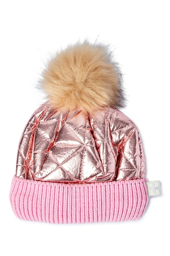 Girls Thinsulate Lined Knit Cap with Faux Fur Pom, Sizes S-XL