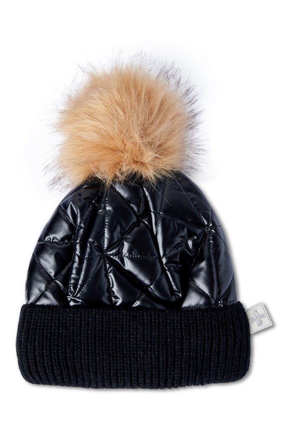Girls Thinsulate Lined Knit Cap with Faux Fur Pom, Sizes S-XL