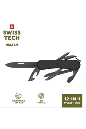 11 in 1 Multi Tool with Black Handle and Integrated Key Ring
