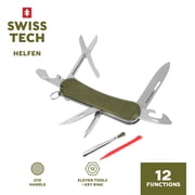 Swiss Tech 12 in 1 Multitool with G10 Handle Key Ring Attachment, Olive