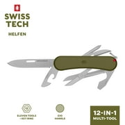 Swiss Tech 12 in 1 Multitool with G10 Handle Key Ring Attachment, Olive