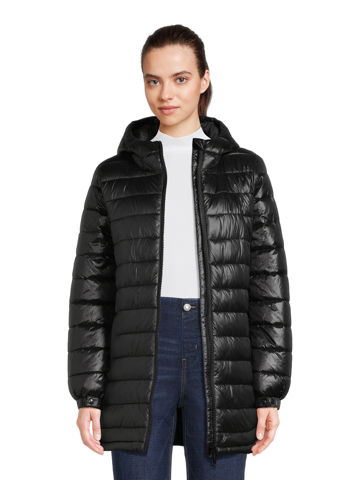 Swiss Tech Hooded Mid Length Puffer Polyester, Outerwear Jackets (Women's), Sizes XS-3X