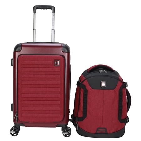 Swiss Tech Hybrid Luggage with Travel Backpack, 2 Piece Set, Merlot