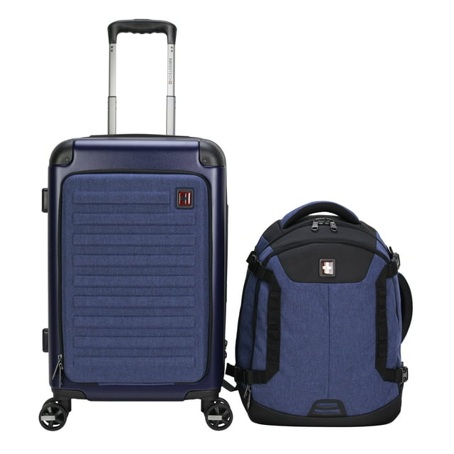 Swiss Tech Hybrid Luggage with Travel Backpack, 2 Piece Set, Navy