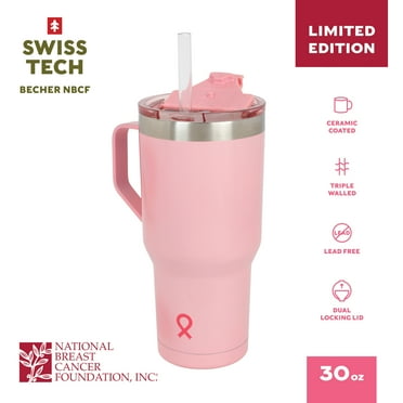 Swiss Tech Insulated Tumbler with Leakproof Locking Lid, Ceramic Coated, 30 oz, Breast Cancer Awareness, Triple Walled, Pink