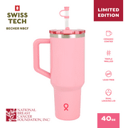 Swiss Tech Insulated Tumbler, Leakproof Locking Lid, Ceramic Coated, 40 oz, Breast Cancer Awareness, Triple Walled, Pink