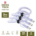 thumbnail image 1 of Swiss Tech Kabel T60 3 ft 60W 4-in-2 USB-C to USB-C/Lightning Charging Cable, 3-Pack, Myrtle Purple, 1 of 5