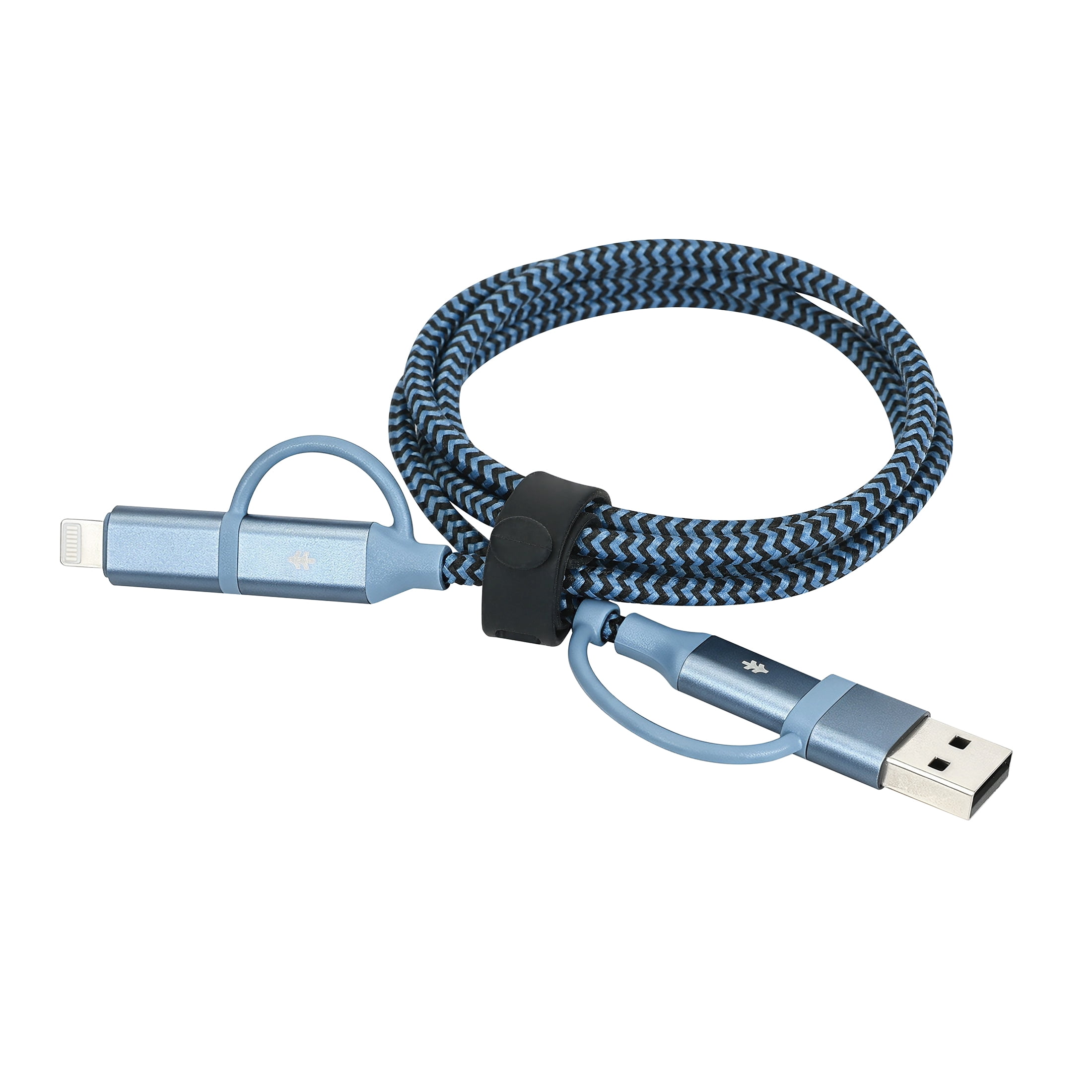 Swiss Tech Kabel T60 3 ft 60W 4-in-2 USB-C to USB-C/Lightning Charging Cable, Cresta Blue