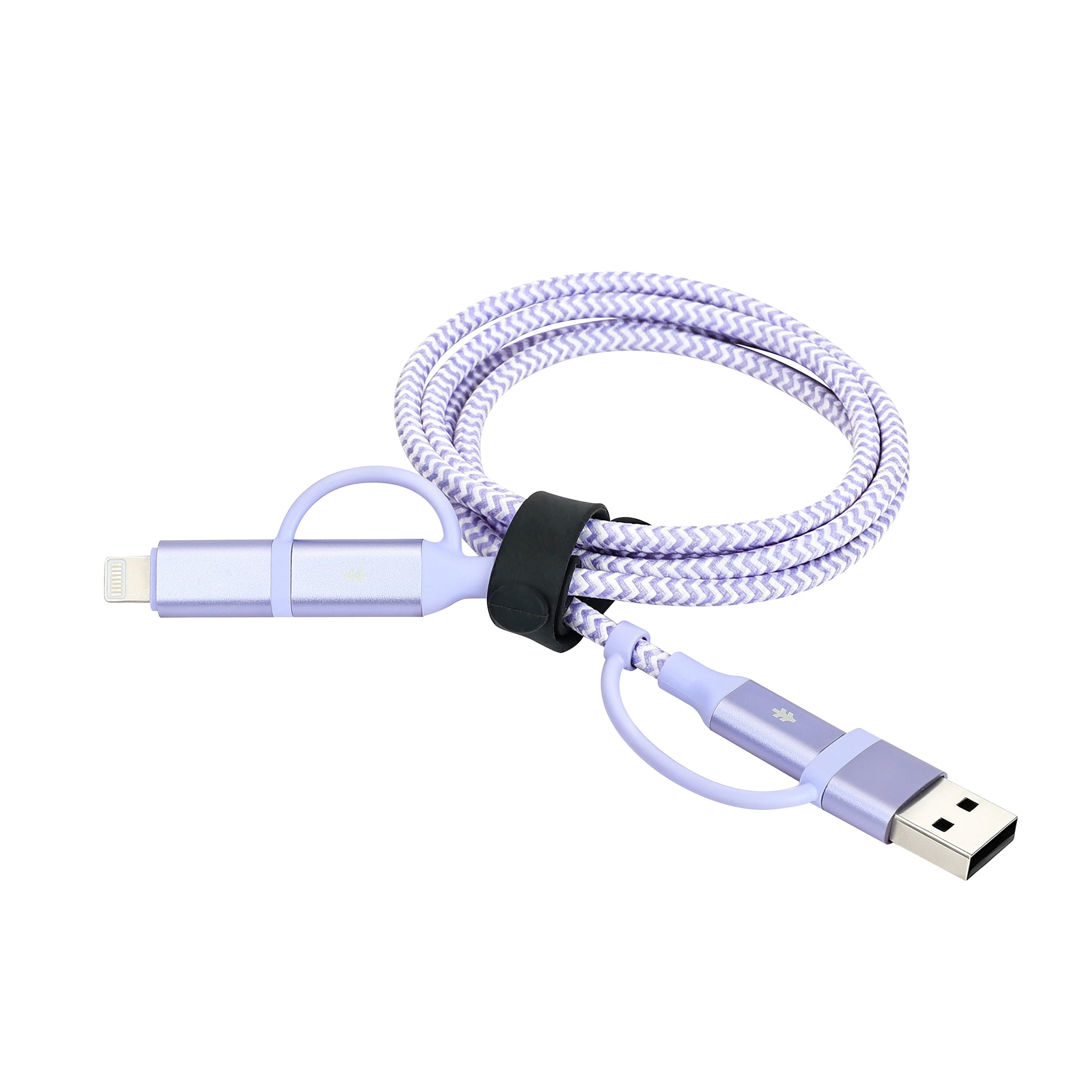 Swiss Tech Kabel T60 3 ft 60W 4-in-2 USB-C to USB-C/Lightning Charging Cable, Myrtle Purple