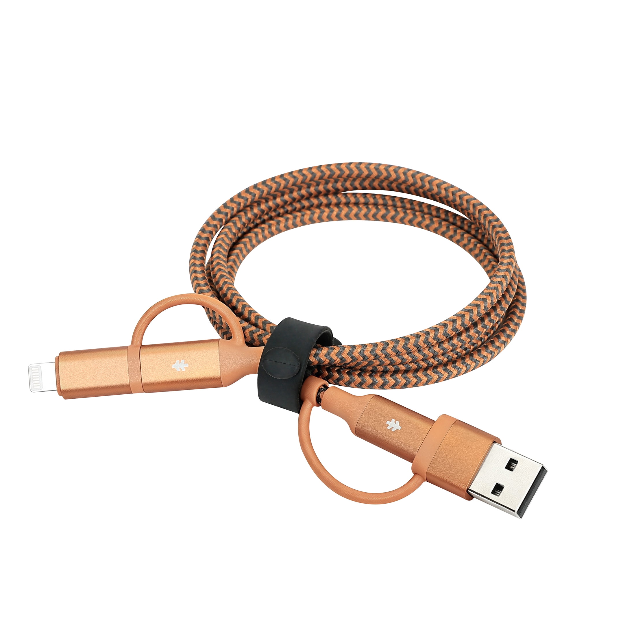 Swiss Tech Kabel T60 3 ft 60W 4-in-2 USB-C to USB-C/Lightning Charging Cable, Terra Orange