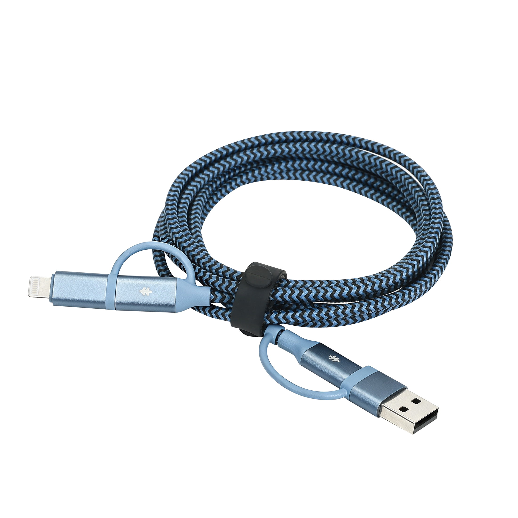 Swiss Tech Kabel T60 6 ft 60W 4-in-2 USB-C to USB-C/Lightning Charging Cable, Cresta Blue